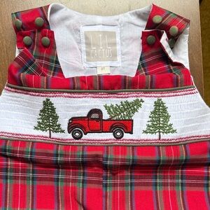 Lil Cactus Red Plaid Kids One-Piece with Truck Smock - 2T